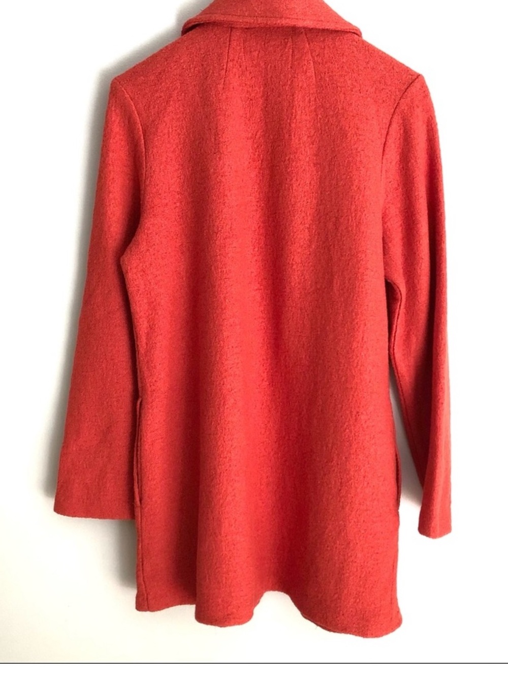 Rachel Zoe Wool Blend Open Front Coat Jacket Coral Orange Red Bouclé M Textured - Picture 2 of 7